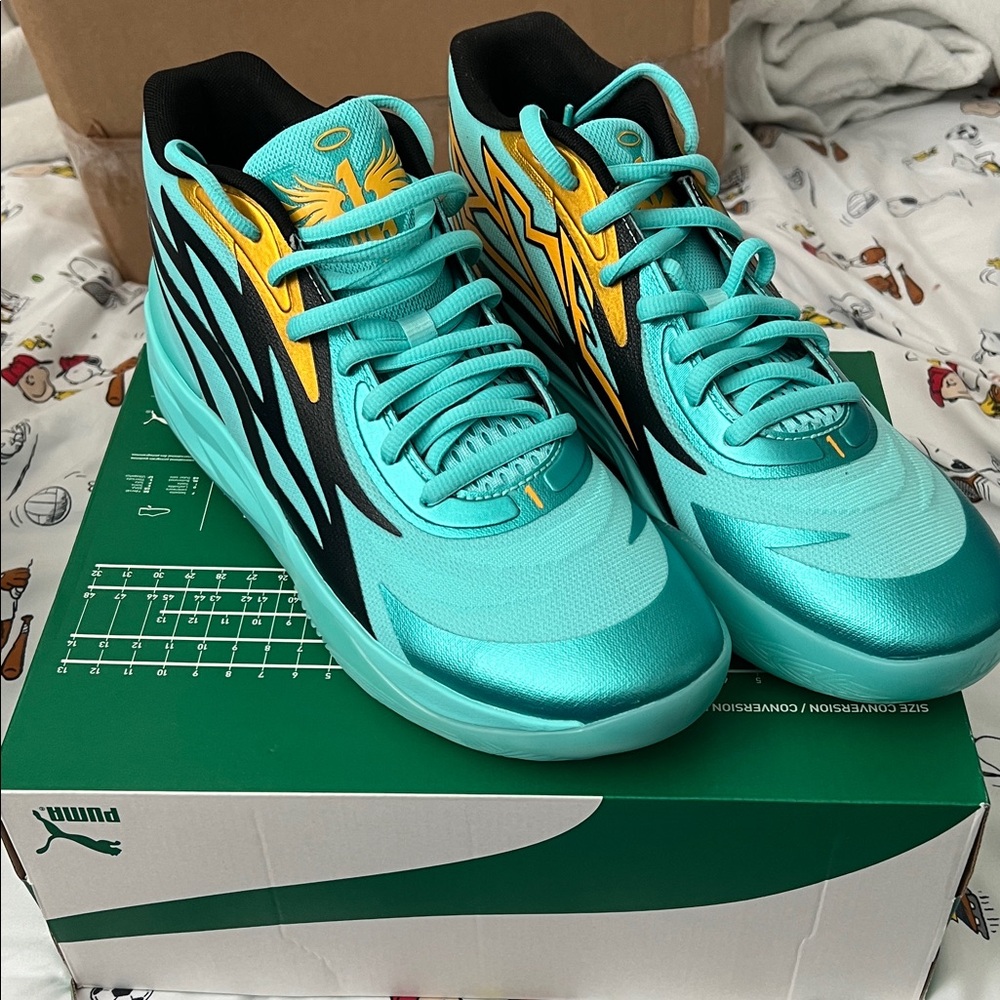 Puma Turquoise and Gold High-Top Sneakers